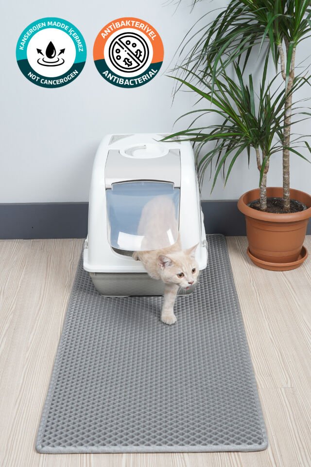 (50X110 CM) HÜCRELİ KEDİ KUMU PASPASI KEDİ MATI KEDİ TUVALET ÖNÜ PASPASI Açık Gri
