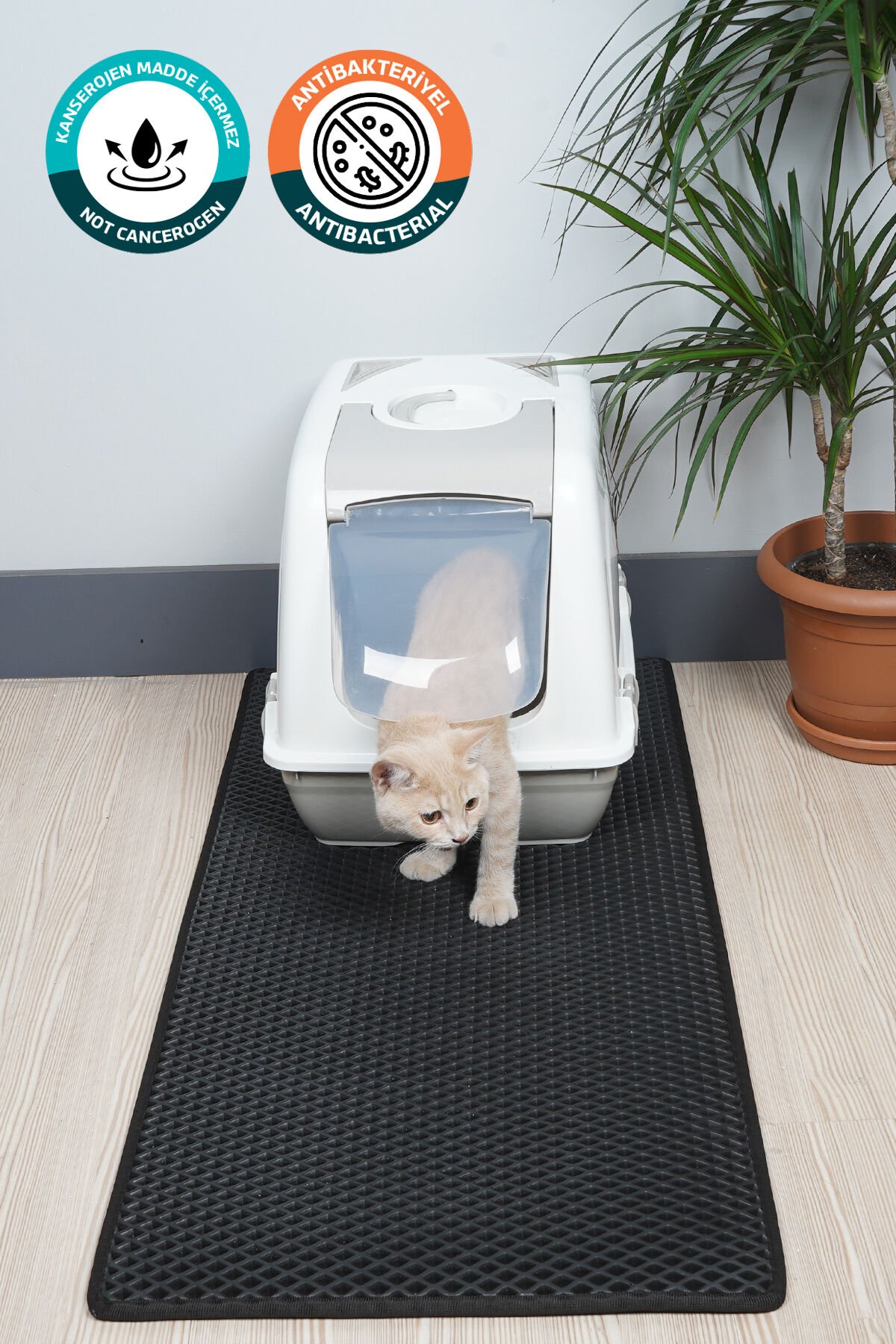 (50X110 CM) HÜCRELİ KEDİ KUMU PASPASI KEDİ MATI KEDİ TUVALET ÖNÜ PASPASI Siyah